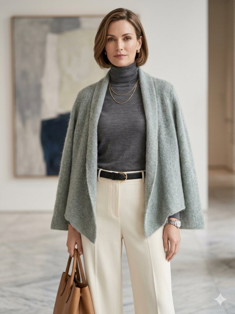 Eileen Fisher Wool Mohair Blend Open Front Cardigan in Sage Green/ Mint Green